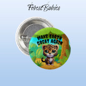 Leopard, maak de aarde weer groot, milieu ronde button 3,2 cm