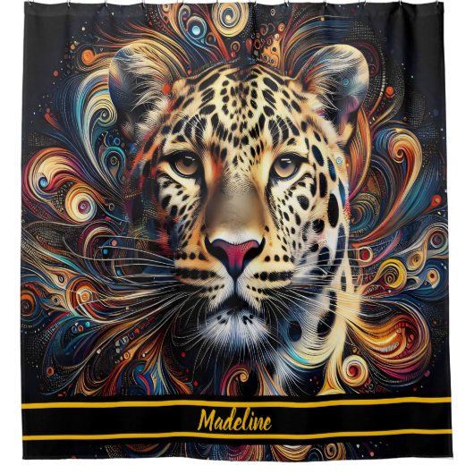 Leopard Magic: Artistieke Oerwoud Sfeer Douchegordijn (Voorkant)