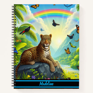 Leopard Majesty: Kleurrijk Oerwouden gebladerte Notitieboek