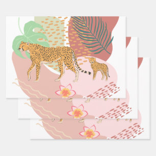 Leopard Mam en Baby in het Oerwoud Inpakpapier Vel