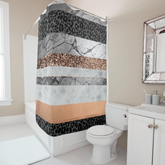 Leopard Marble Glitter Stripes Glam 3 Douchegordijn (In situ)