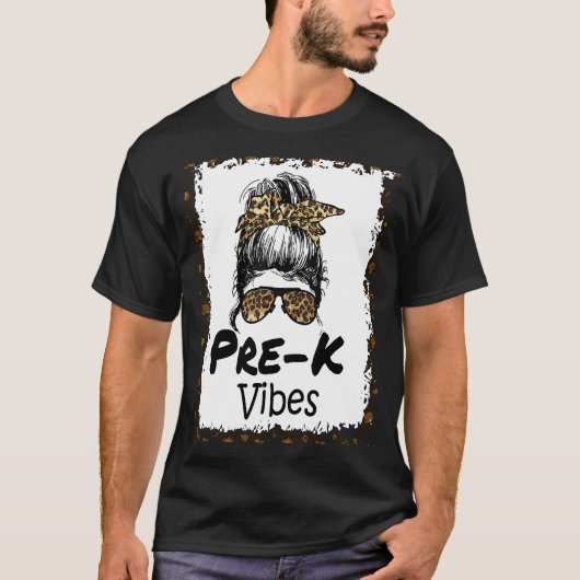 Leopard Messy Bun Bleached Girls Pre K Back To Sch T-shirt (Voorkant)