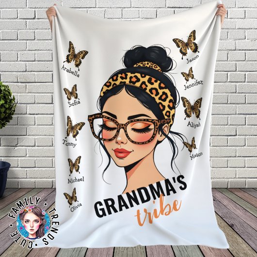 Leopard Messy Bun en Butterflies Aangepaste namen Fleece Deken