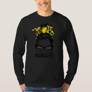 Leopard Messy Bun Softball Nana Life Game Day Moth T-shirt