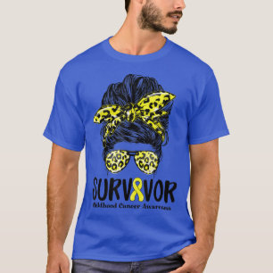 Leopard Messy Bun Women Survivor Childhood Cancer T-shirt
