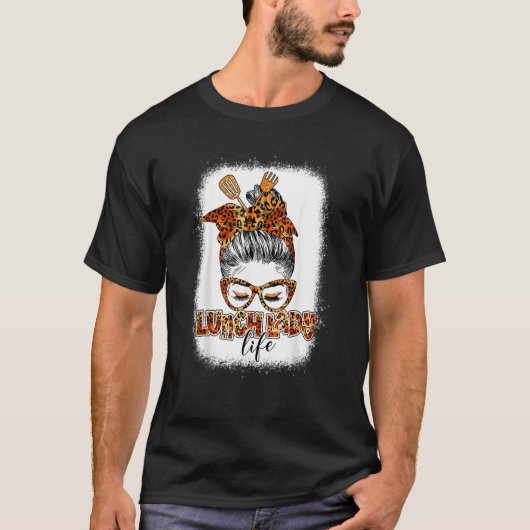 Leopard Mesy Bun Lunch Lady Blessed Lunch Lady Tha T-shirt (Voorkant)