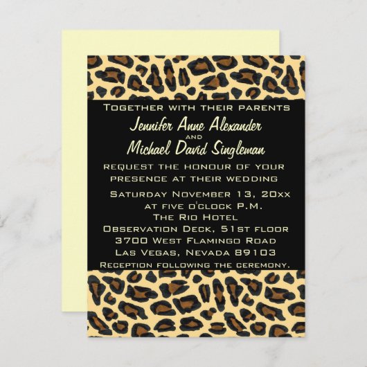 Leopard Modern Wedding and Reception Kaart (Voorkant / Achterkant)