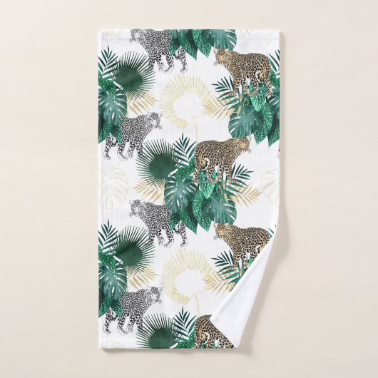 Léopard moderne et conception tropicale de feuille (Serviette à main)