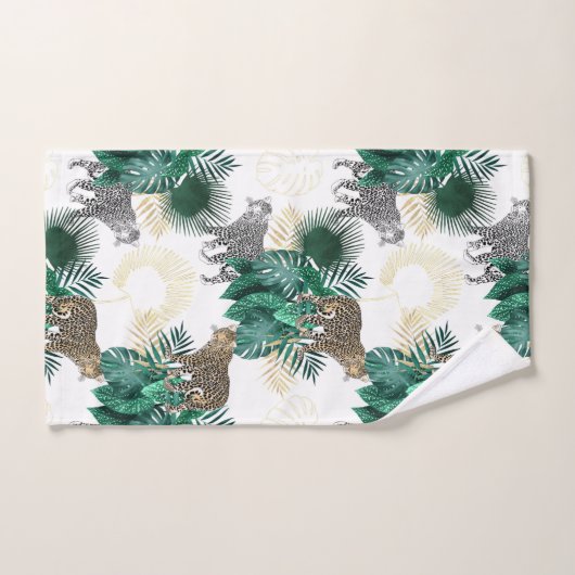 Léopard moderne et conception tropicale de feuille (Serviette à main)