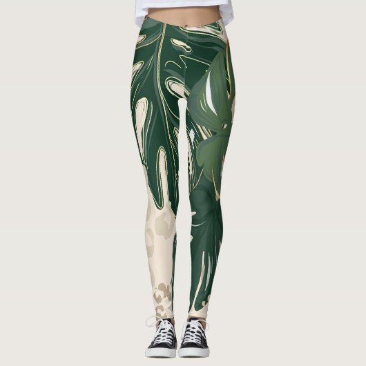 Leopard Monstera: Oerwouden . Leggings (Voorkant)