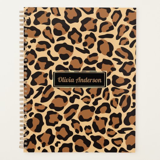 Leopard Naadloze Patroon Aangepaste Naam Planner (Voorkant)