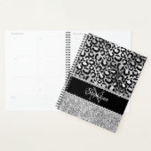 Léopard Noir et Argent Girly Glam Monogramme (Devant avec enveloppe)
