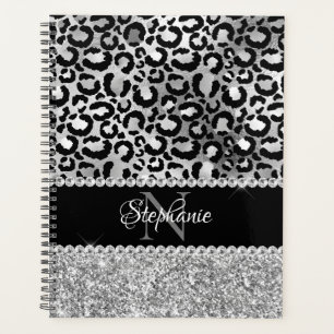 Léopard Noir et Argent Girly Glam Monogramme