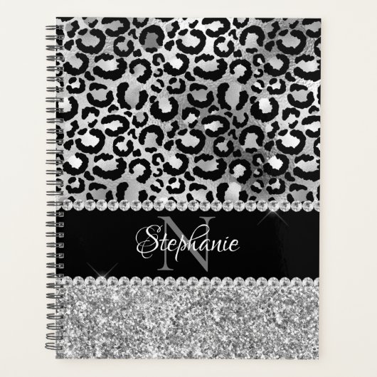 Léopard Noir et Argent Girly Glam Monogramme (Devant)