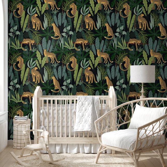 Leopard Oerwoud Forest Illustration Naadloos Behang (Kinderen)