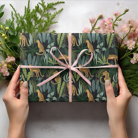 Leopard Oerwoud Forest Illustration Naadloos Cadeaupapier