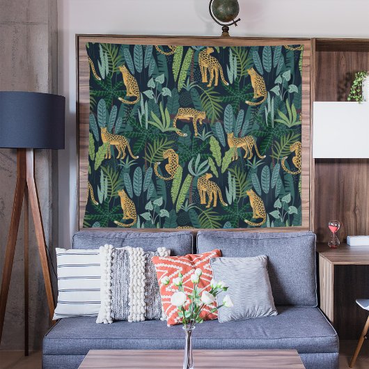 Leopard Oerwoud Forest Illustration Naadloos Wandkleed