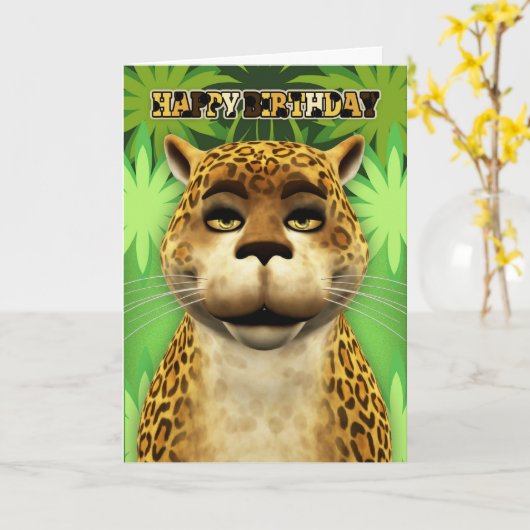 Leopard Oerwoud Verjaardag Kaart (Gele Bloem)