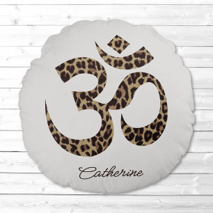 Leopard Om Symbol Meditation Yoga Round Pillow Rond Kussen