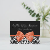 Leopard Oranje Bow Salon Afspraakherinnering Briefkaart (Staand voorkant)