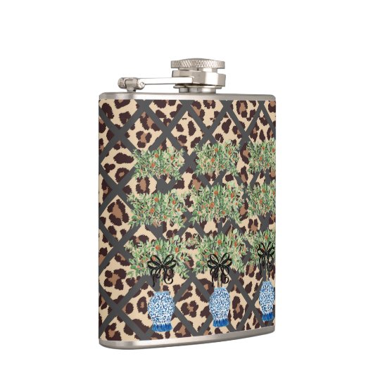 Leopard Oranje Topiary Chinoiserie Ginger Jar Heupfles (Rechts)