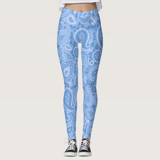Leopard Paisley Seamless Pattern Blue elegant Yoga Leggings (Voorkant)