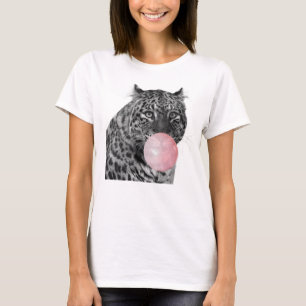 Leopard Panther Zwart Wit Roze Bubble Gum T-shirt