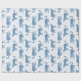 Leopard Parade in Blue and White Cadeaupapier