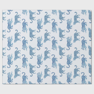Leopard Parade in Blue and White Cadeaupapier