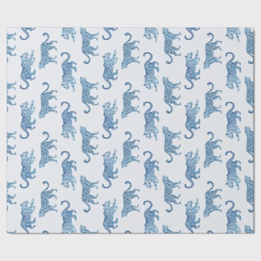Leopard Parade in Blue and White Cadeaupapier (Zoom)