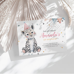 Leopard Party Animals Roze Verjaardag Uitnodiging