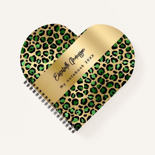 Leopard-patroon braald groene goudschool notitieboek (Voorkant)
