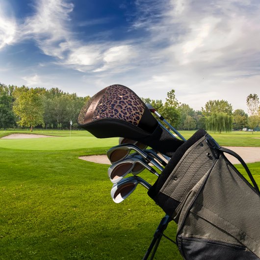 Leopard-patroon bruine zwarte bronzen monogram golfheadcover