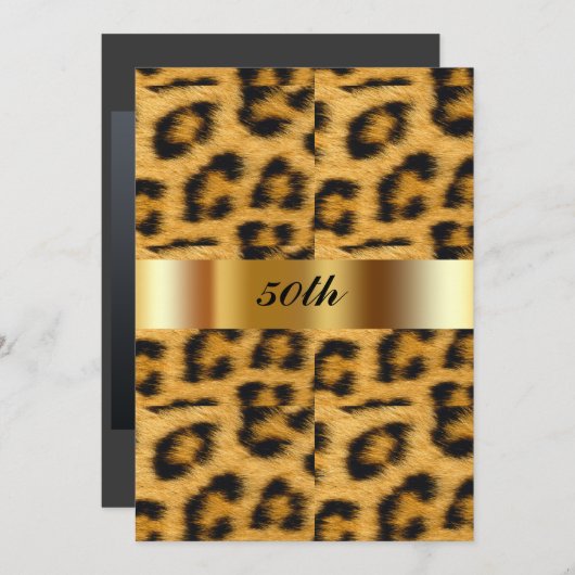 Leopard Pattern 50th Birthday Party Invitation Kaart (Voorkant / Achterkant)
