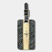 Leopard Pattern Black Bronze Monogram Bagagelabel (Voorkant verticaal)
