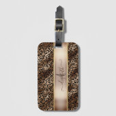 Leopard Pattern Black Bronze Monogram Bagagelabel (Voorkant (verticaal))