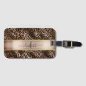 Leopard Pattern Black Bronze Monogram Bagagelabel (Voorkant (horizontaal))