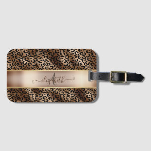 Leopard Pattern Black Bronze Monogram Bagagelabel