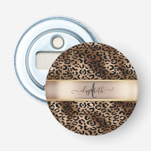Leopard Pattern Black Bronze Monogram Button Flesopener
