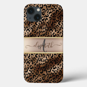 Leopard Pattern Black Bronze Monogram iPhone 13 Hoesje
