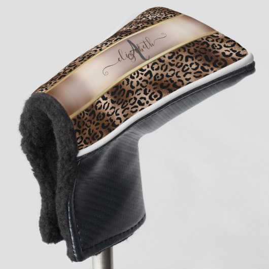 Leopard Pattern Black Bronze Monogram Golfheadcover (3/4 voorkant)