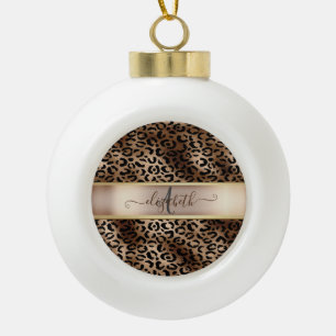 Leopard Pattern Black Bronze Monogram Keramische Bal Ornament