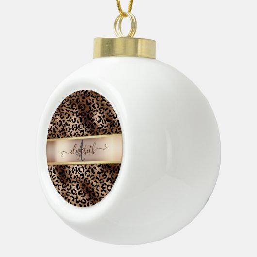 Leopard Pattern Black Bronze Monogram Keramische Bal Ornament (Rechts)