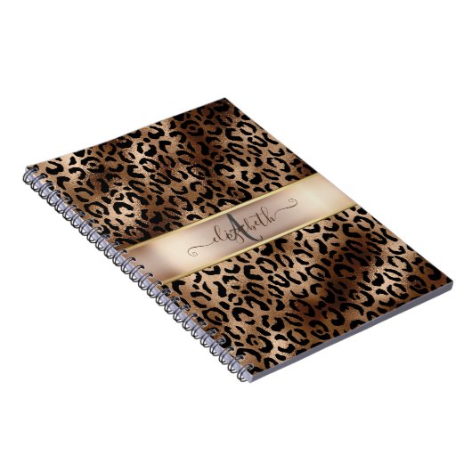 Leopard Pattern Black Bronze Monogram Notitieboek (Rechterzijde)