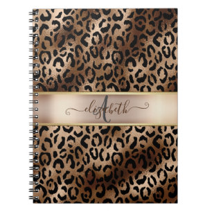 Leopard Pattern Black Bronze Monogram Notitieboek