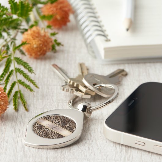 Leopard Pattern Black Bronze Monogram Sleutelhanger (Zijkant)