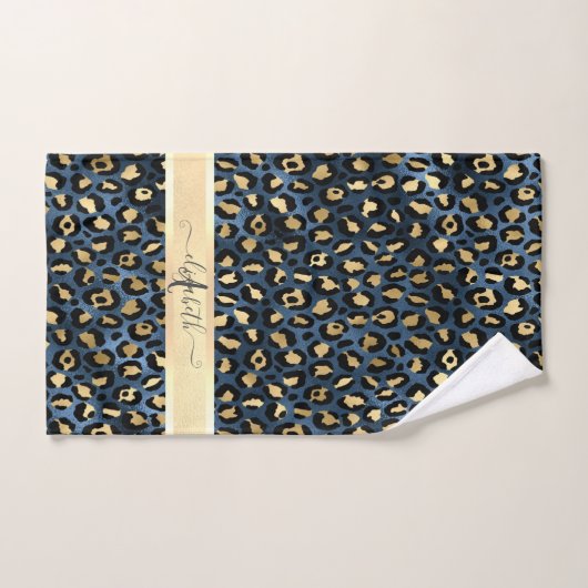 Leopard Pattern Blue Gold Monogram Bad Handdoek (Handdoek)