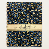 Leopard Pattern Blue Gold Monogram Planner (Voorkant)
