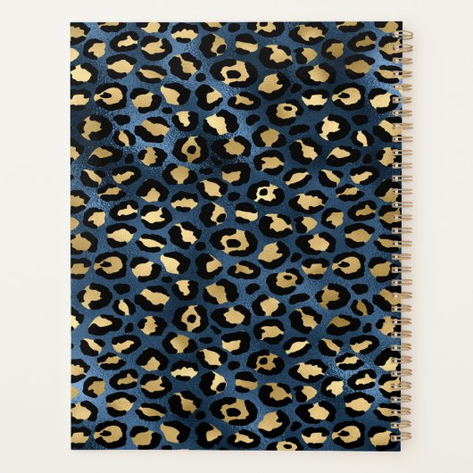 Leopard Pattern Blue Gold Monogram Planner (Achterkant)