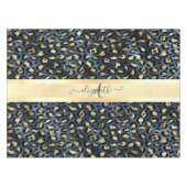 Leopard Pattern Blue Gold Monogram Tafelkleed (Voorkant (Horizontaal))